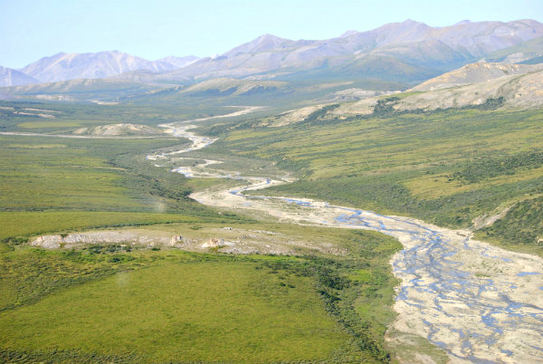 blue river winding between hills